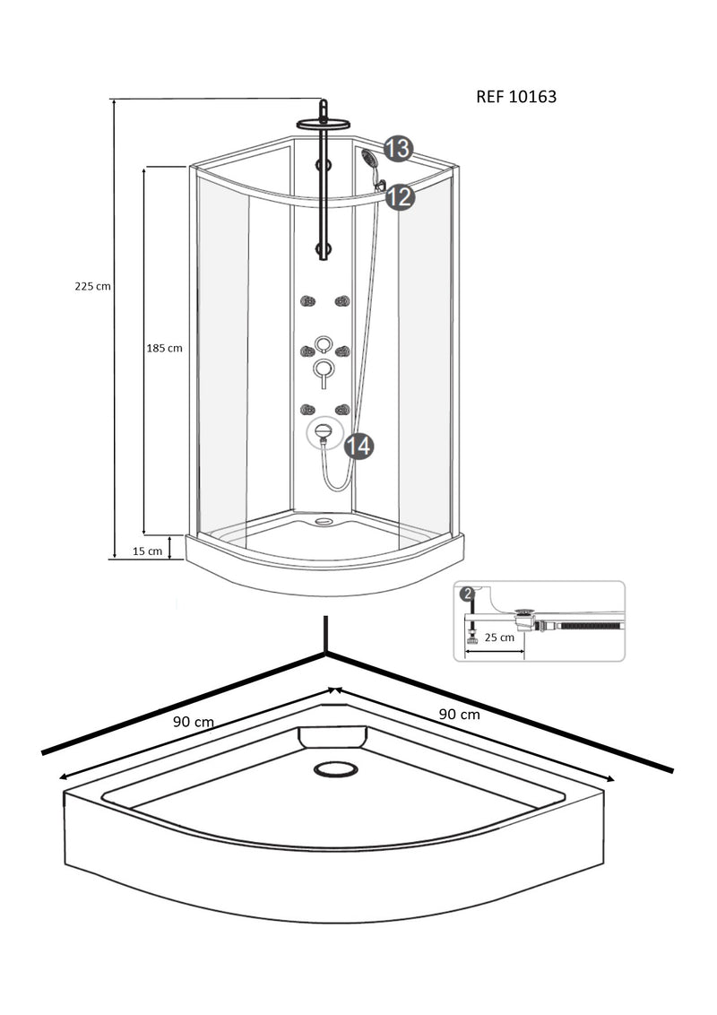 Jupiter complete douchecabine 90x90x225 alu mat 5mm glas