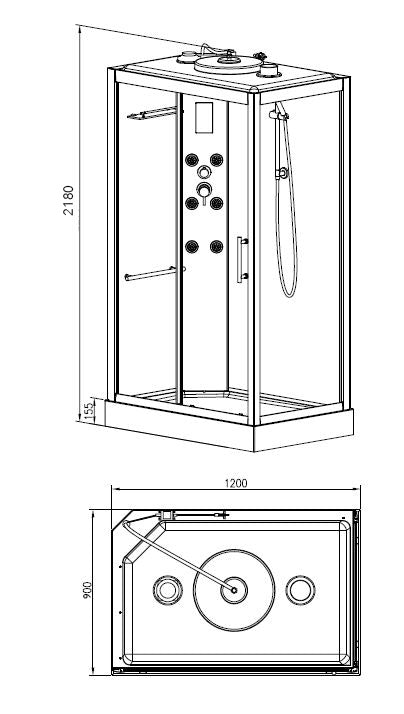 Sunshine links complete douchecabine 120x90x218 alu  5mm glas