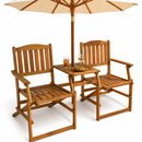 Tuinbank Loveseat Set 2 Persoons Acacia Hout Met Tafel Parasolgat Opvouwbaar 141x61x87 cm