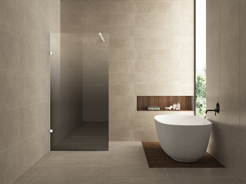 Less inloopdouche links 900 x 2000 x 8 mm nano spiegelrook- naar helder glas/mat wit