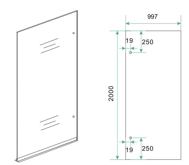 Less inloopdouche rechts 1000 x 2000 x 8 mm nano spiegelrook- naar helder glas/chroom