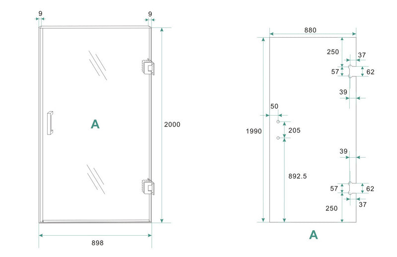 Less nisdeur rechts 900 x 2000 x 8 mm nano spiegelrook- naar helder glas/mat zwart