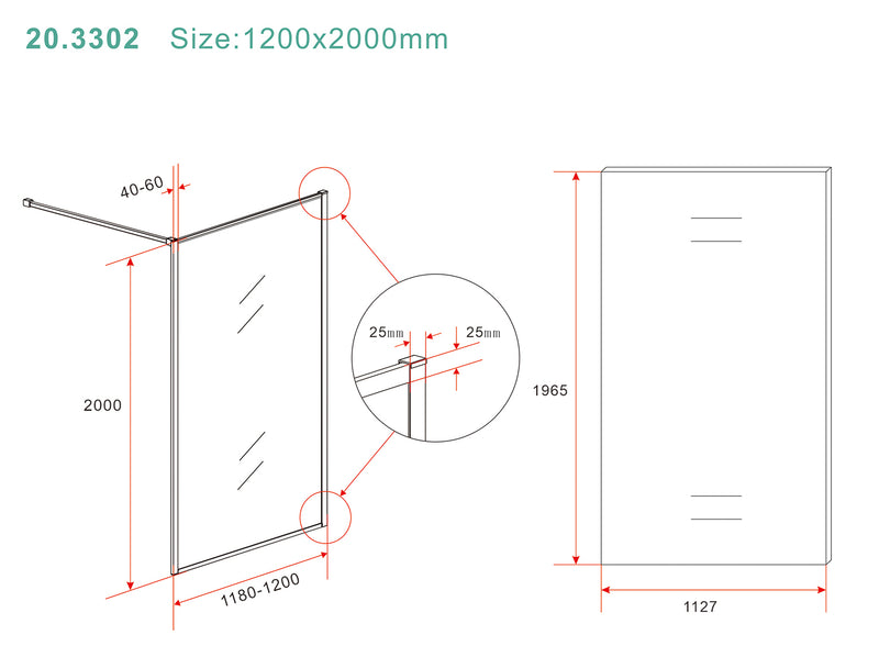 Square inloopdouche 1200 x 2000 x 8 mm nano helder glas/geborsteld messing