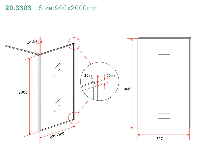 Square inloopdouche 900 x 2000 x 8 mm nano helder glas/geborsteld brons koper