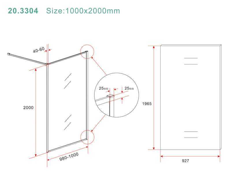 Square inloopdouche 1000 x 2000 x 8 mm nano helder glas/geborsteld brons koper