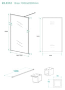 Square inloopdouche 1000 x 2000 x 10 mm nano helder glas/mat zwart