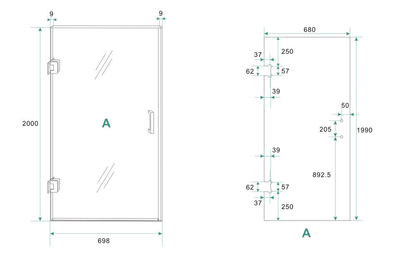 Less nisdeur 700 x 2000 x 8 mm nano helder glas/mat zwart