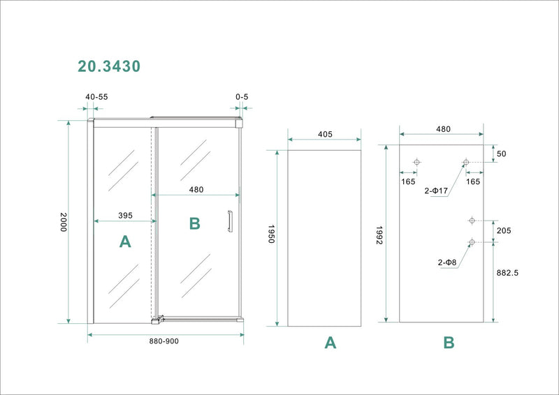 Puerta nisdeur met 1 schuifdeur 900 x 2000 x 8 mm nano helder glas/chroom