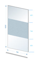 Slim glasplaat 800 x 2000 x 8 mm nano helder glas met melkglas middenband