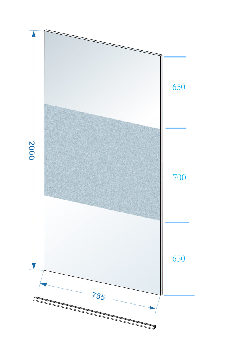 Slim glasplaat 800 x 2000 x 8 mm nano helder glas met melkglas middenband