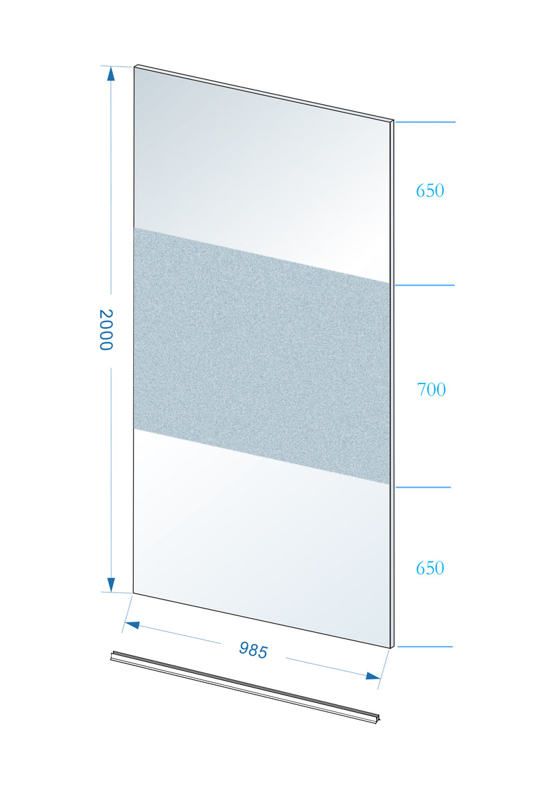 Slim glasplaat 1000 x 2000 x 8 mm nano helder glas met melkglas middenband