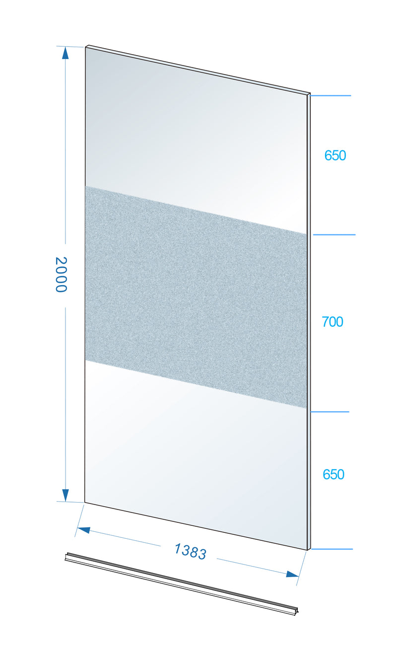 Slim glasplaat 1400 x 2000 x 8 mm nano helder glas met melkglas middenband