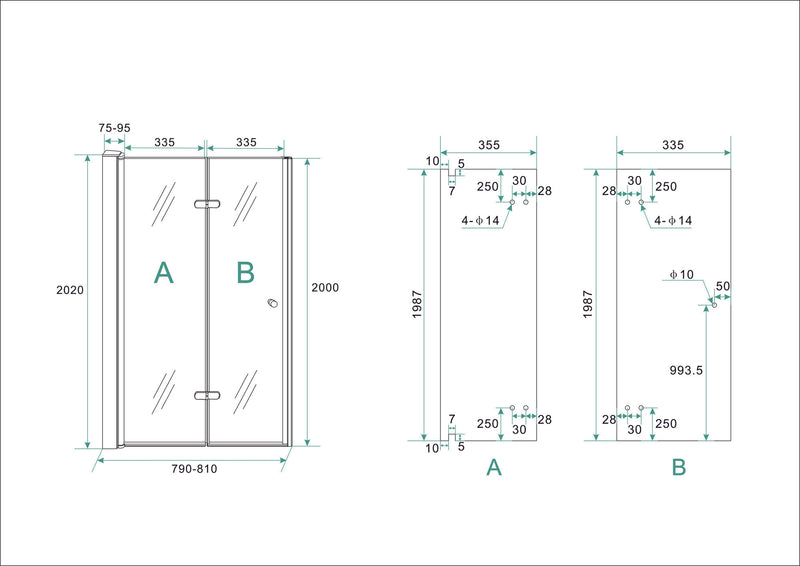 Maki nisdeur vouwbaar links 800 x 2000 x 8 mm nano helder glas/chroom