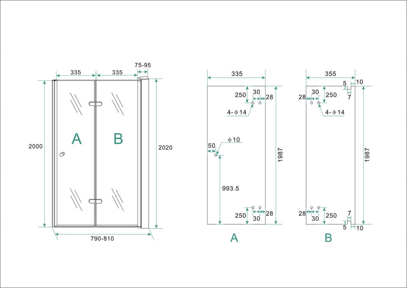 Maki nisdeur vouwbaar rechts 800 x 2000 x 8 mm nano helder glas/chroom