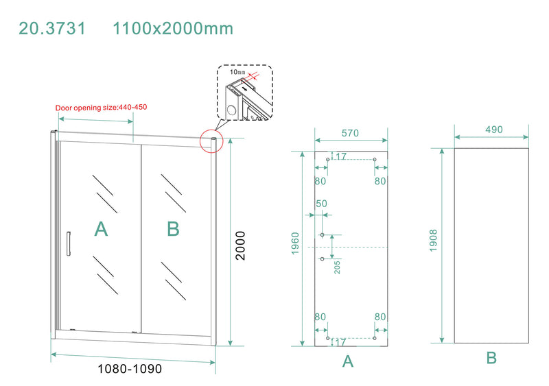 Skyline nis schuifdeur 1100 x 2000 x 8 mm nano helder glas/mat zwart