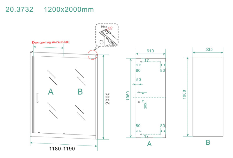 Skyline nis schuifdeur 1200 x 2000 x 8 mm nano helder glas/mat zwart