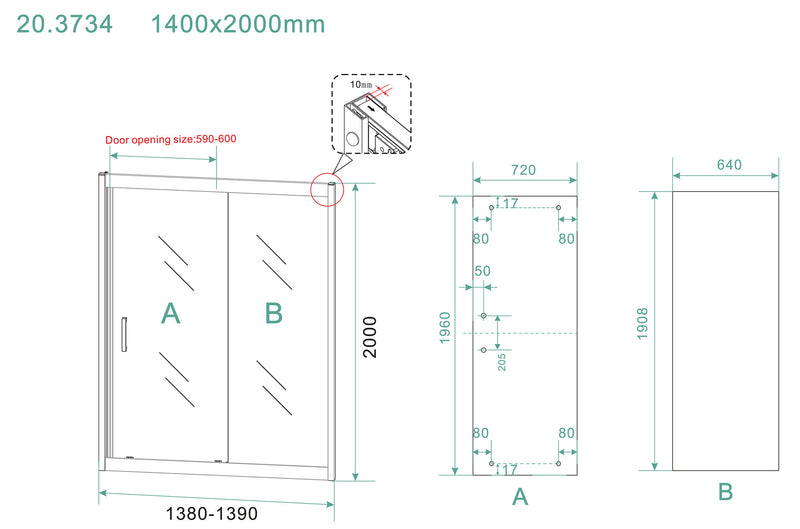 Skyline nis schuifdeur 1400 x 2000 x 8 mm nano helder glas/mat zwart