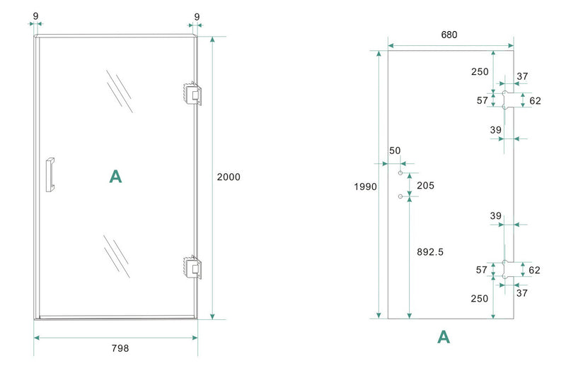 Less glas voor nisdeur rechts 700 x 2000 x 8 mm nano spiegelrook- naar helder glas