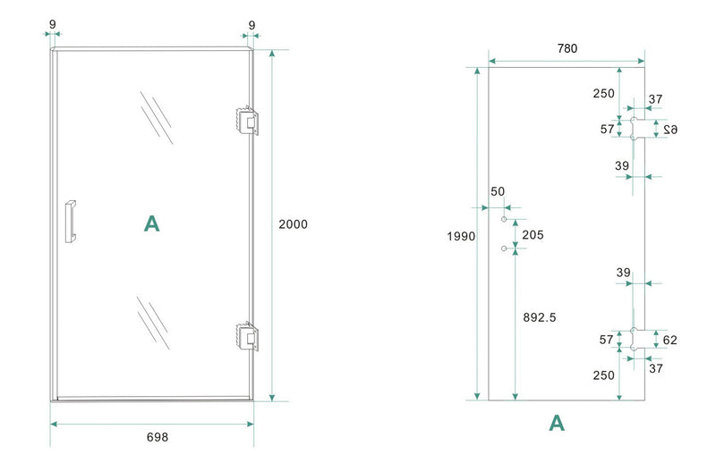 Less glas voor nisdeur rechts 800 x 2000 x 8 mm nano spiegelrook- naar helder glas