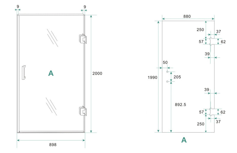Less glas voor nisdeur rechts 900 x 2000 x 8 mm nano spiegelrook- naar helder glas