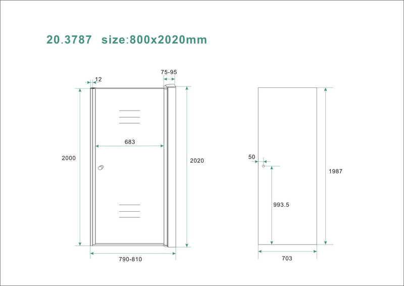Between nisdeur 800 x 2000 x 8 mm nano rookglas/chroom