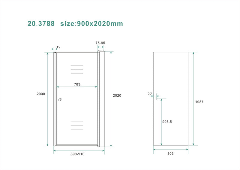 Between nisdeur 900 x 2000 x 8 mm nano rookglas/chroom