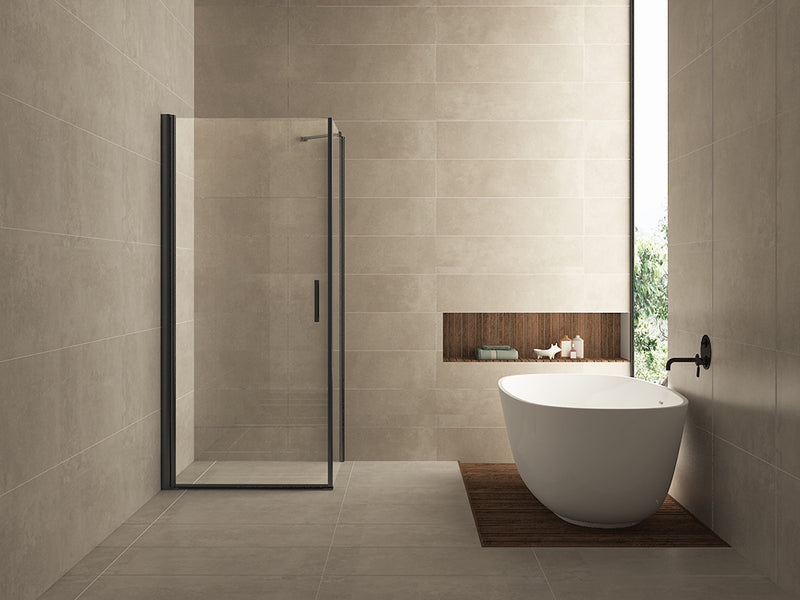 Salone cabine met 1 draaideur 1000 x 1000 x 2000 x 8 mm nano helder glas/mat zwart