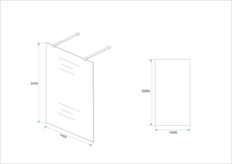inloopdouche vrijstaand 1400x2000 8mm NANO glas
