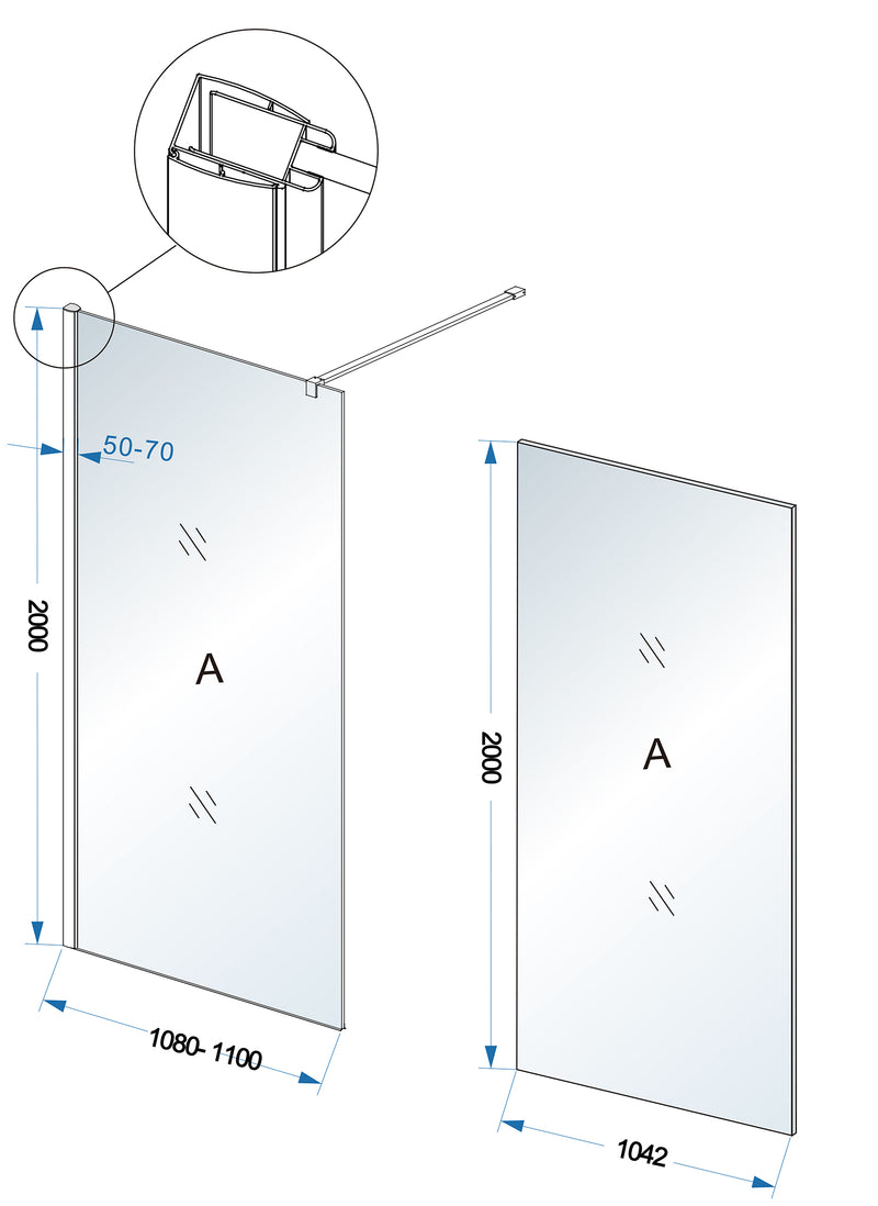 Comfort inloopdouche 1100 x 2000 x 10 mm nano helder glas/chroom