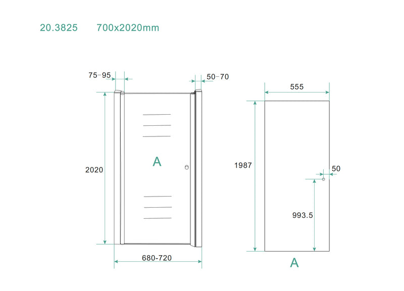 Between nisdeur 700 x 2000 x 8 mm nano helder glas/chroom