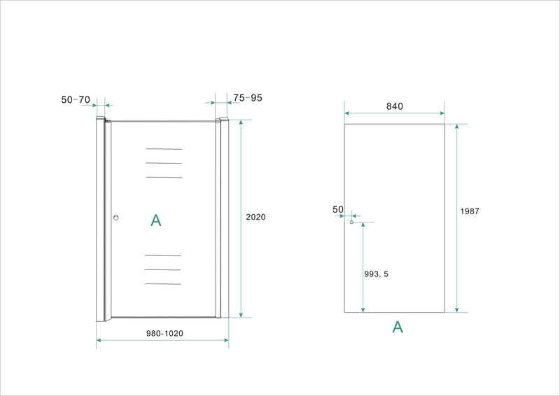 Between nisdeur 1000 x 2000 x 8 mm nano helder glas/chroom