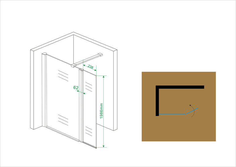 Comfort zijwand draaibaar 300 x 2000 x 10 mm nano helder glas/chroom