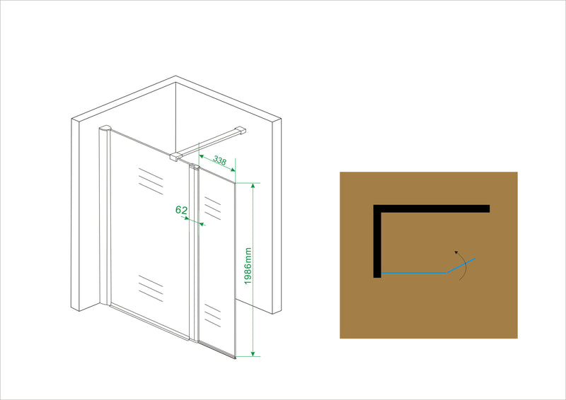 Comfort zijwand draaibaar 400 x 2000 x 10 mm nano helder glas/chroom