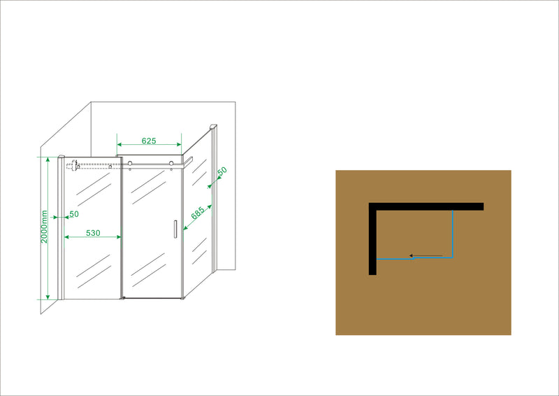 Pared cabine met 1 schuifdeur 1200 x 800 x 2000 x 8 mm nano helder glas/chroom