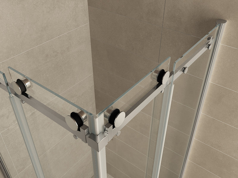 Entra hoekinstap cabine met 2 schuifdeuren 900 x 900 x 2000 x 8 mm nano helder glas/chroom