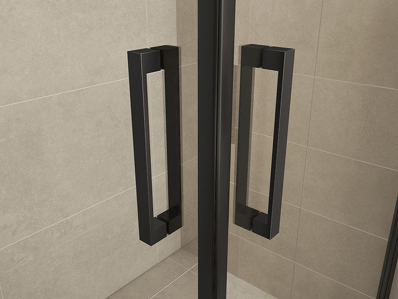 Salone cabine met 2 draaideuren 900 x 900 x 2000 x 8 mm nano helder glas/mat zwart