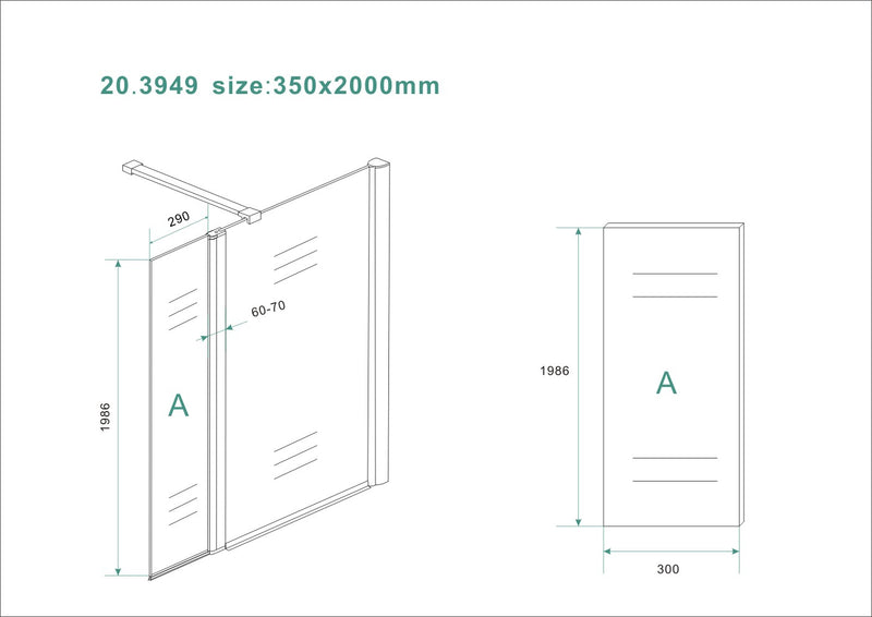 Comfort zijwand draaibaar rechts 350 x 2000 x 10 mm nano melkglas/chroom