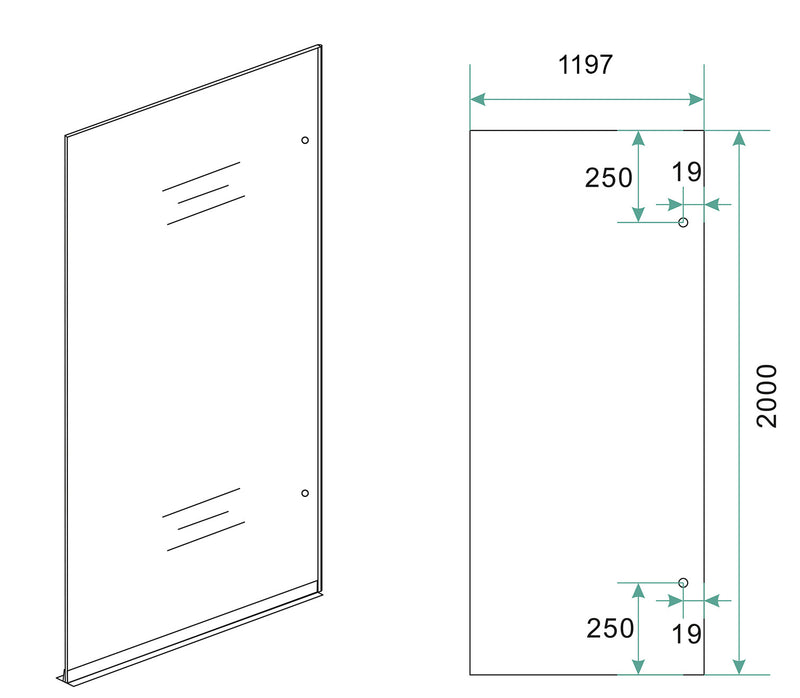 Less glasplaat rechts 1200 x 2000 x 8 mm nano spiegelrook- naar helder glas