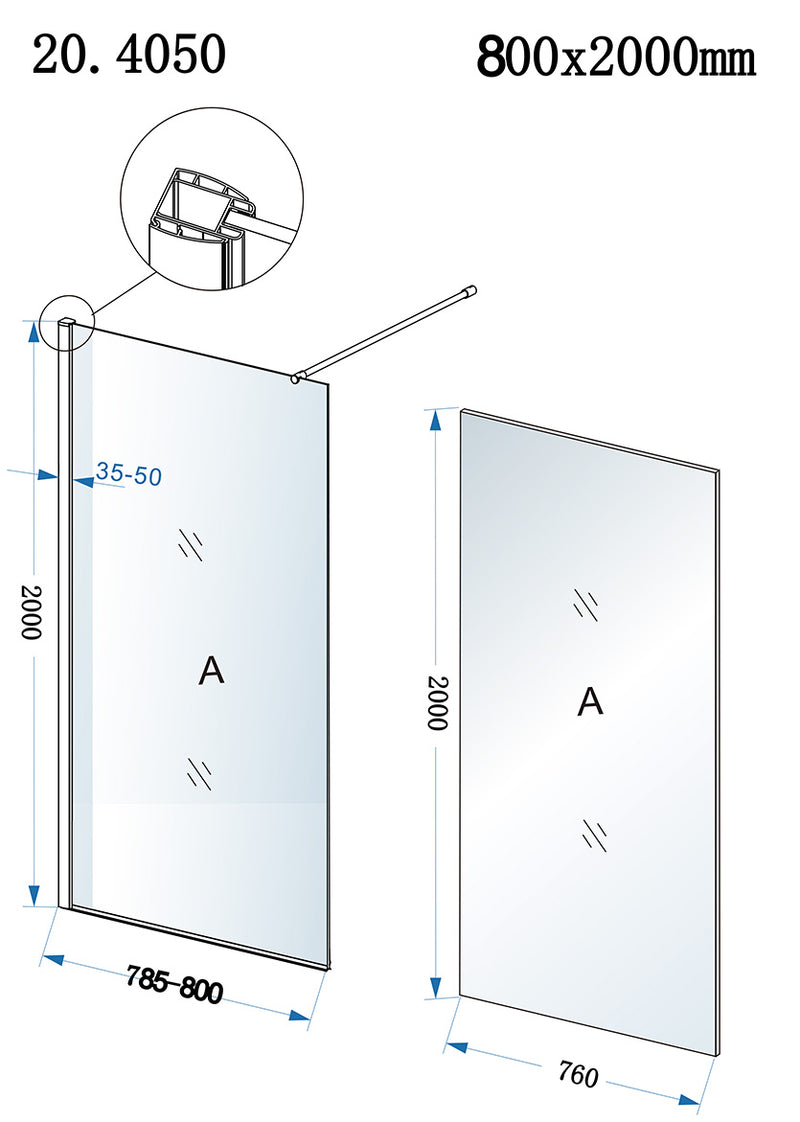 Eco inloopdouche 800 x 2000 x 8 mm nano helder glas/chroom