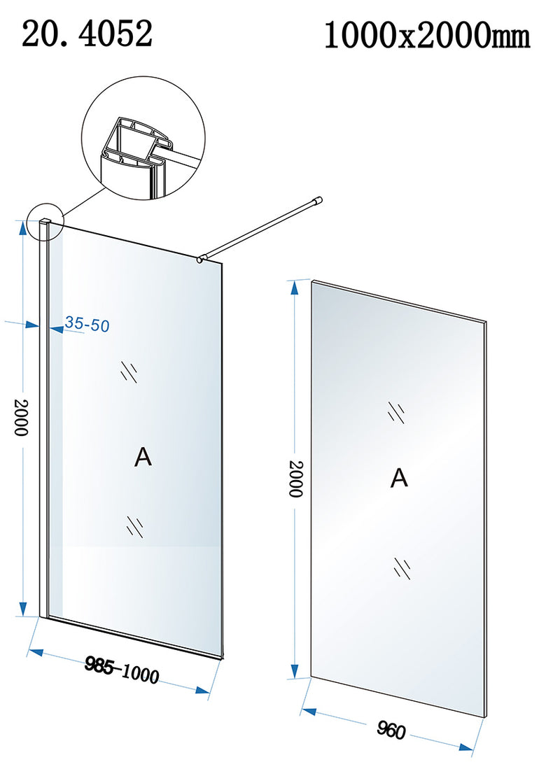 Eco inloopdouche 1000 x 2000 x 8 mm nano helder glas/chroom