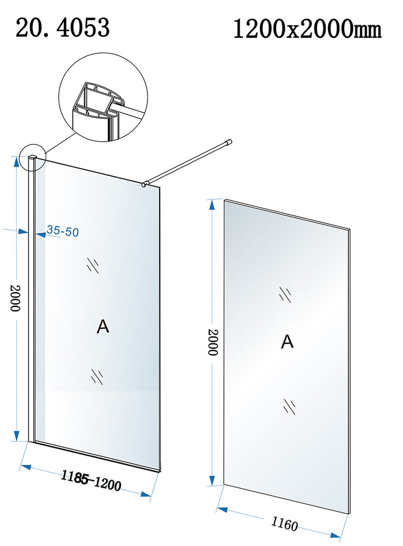 Eco inloopdouche 1200 x 2000 x 8 mm nano helder glas/chroom
