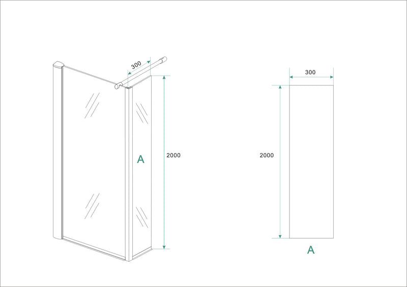 Eco zijwand met hoekprofiel 300 x 2000 x 8 mm nano helder glas/chroom