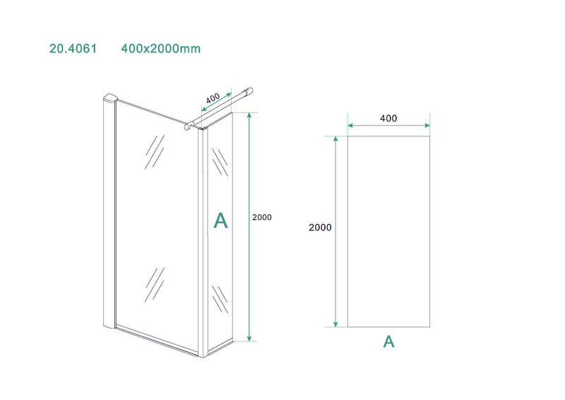 Eco zijwand met hoekprofiel 400 x 2000 x 8 mm nano helder glas/chroom
