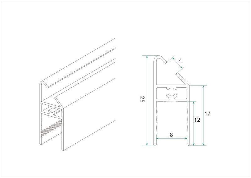Set magneetstrips 8mm chr. tbv 1/4 ronde cabine