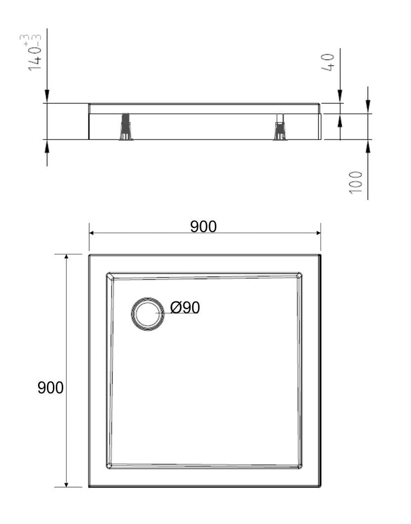 Douchebak vierkant 90 x 90 x 4 cm acryl glans wit