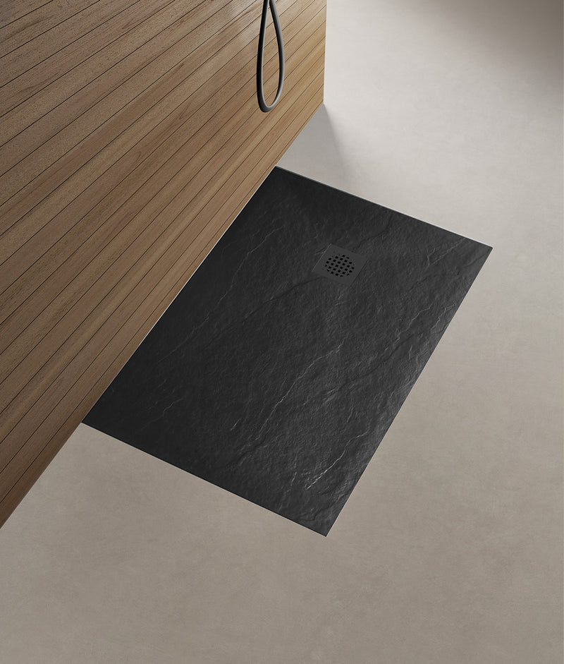 Stonea douchebak antislip composiet 800x900x30 mm inkortbaar mat zwart