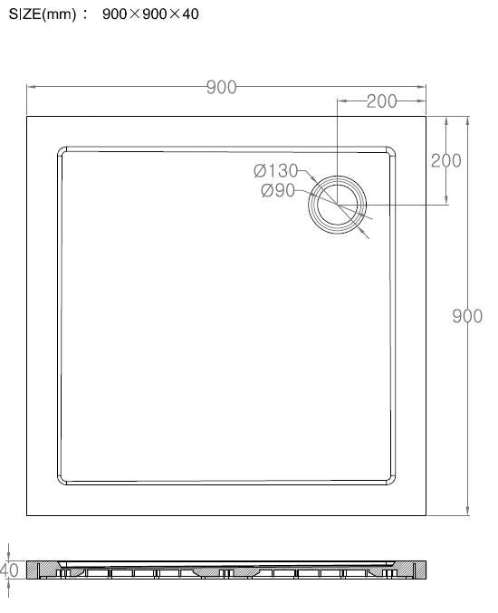 luxe douchebak SMC vierkant 900x900x40 wit