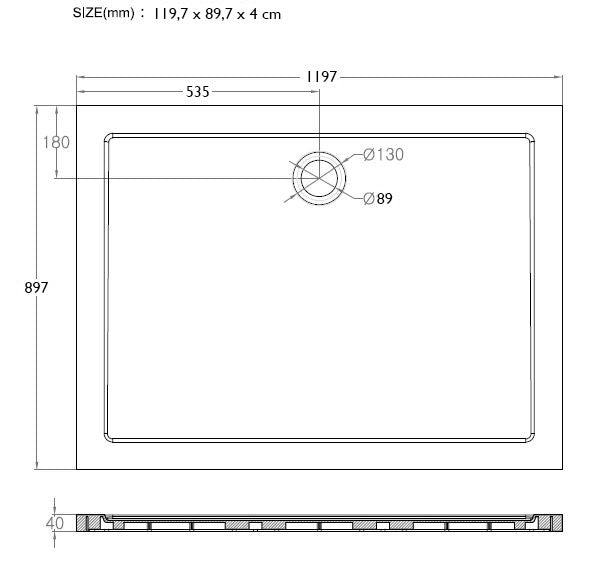 luxe douchebak SMC rechthoek 120x90x4 cm wit