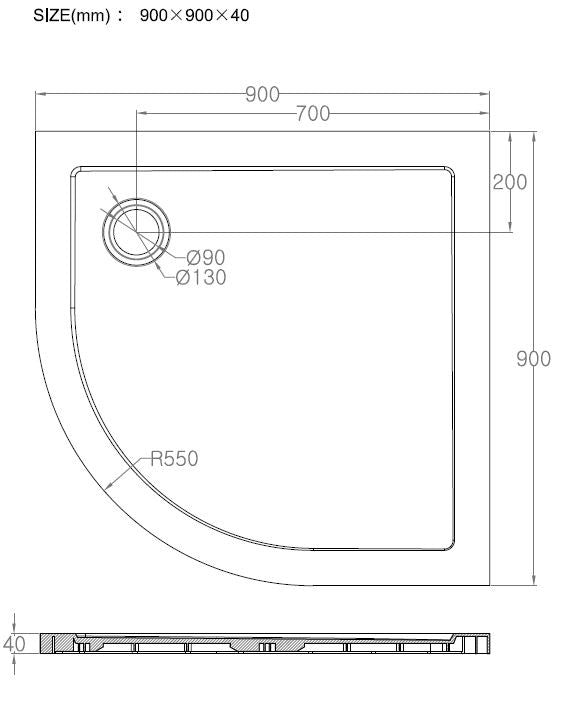 luxe douchebak SMC 1/4 rond 900x900x40 inbouw wit