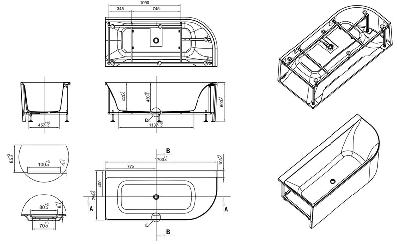 Zenn hoekbad links 170 x 75 cm acryl glans wit met waste glans wit